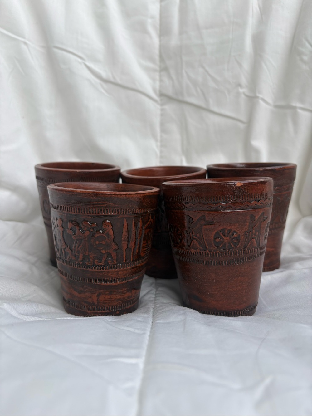 Handmade Classic Terracotta Cups Set- Brown Ceramic Vessels. From Greece.